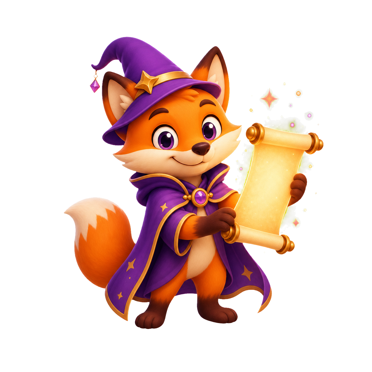 NymFox fox mascot holding a fantasy name scroll on the Dragon Name Generator page