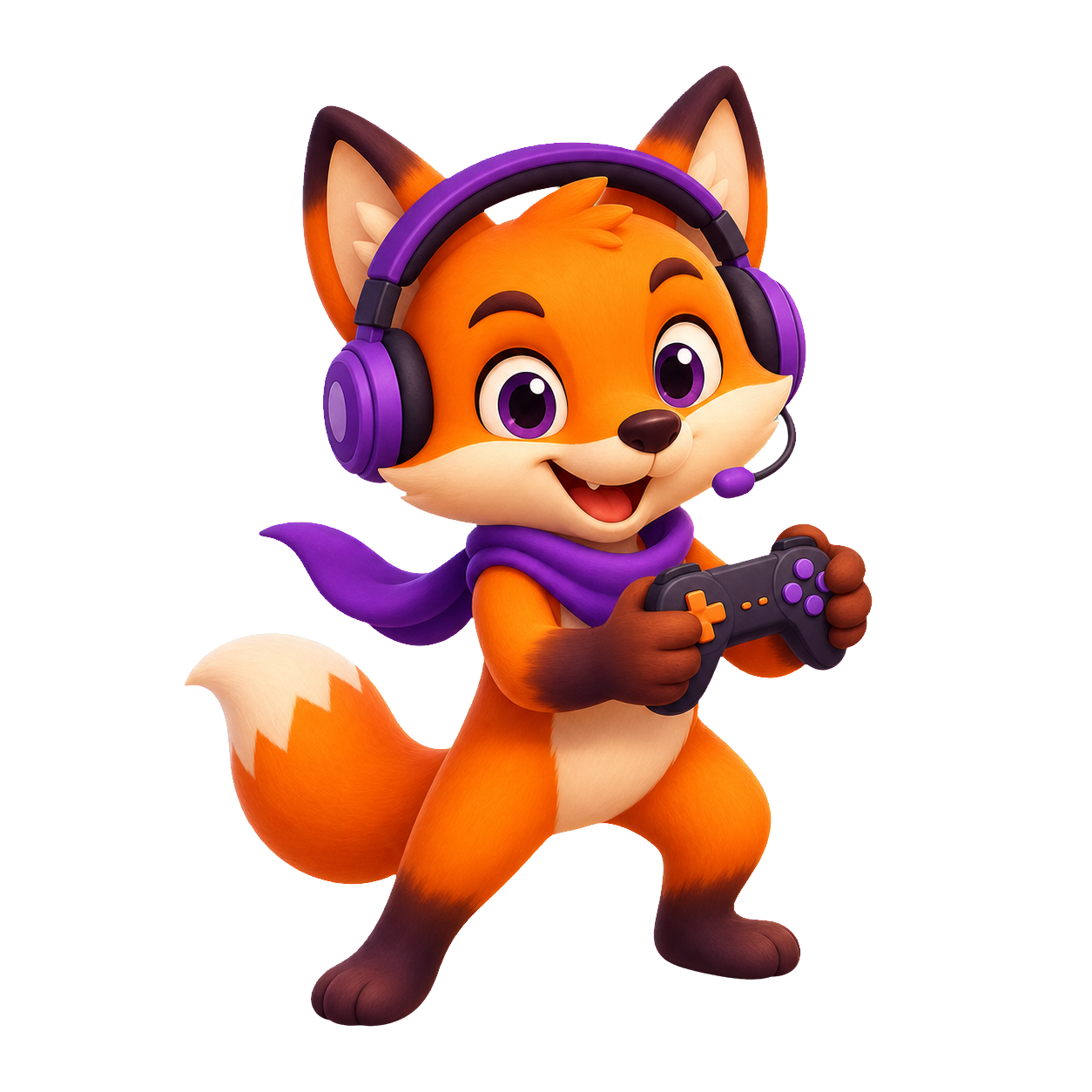 NymFox fox mascot wearing a headset for gaming names on the Gaming Username Generator page