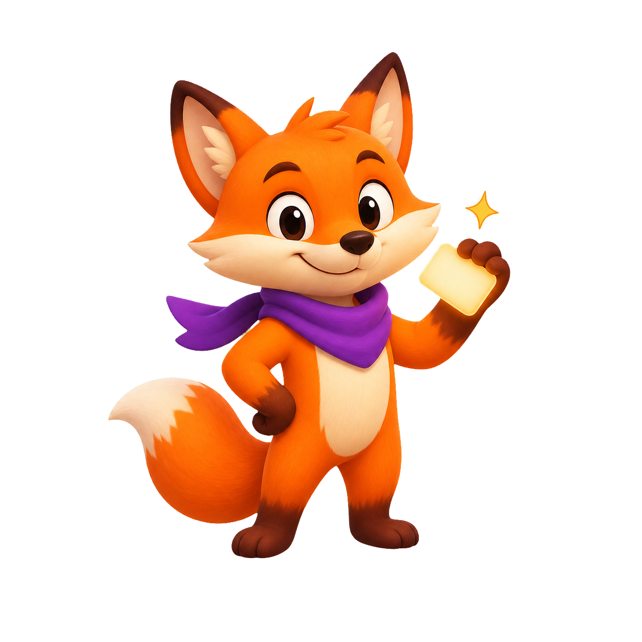 NymFox fox mascot holding a glowing name tag